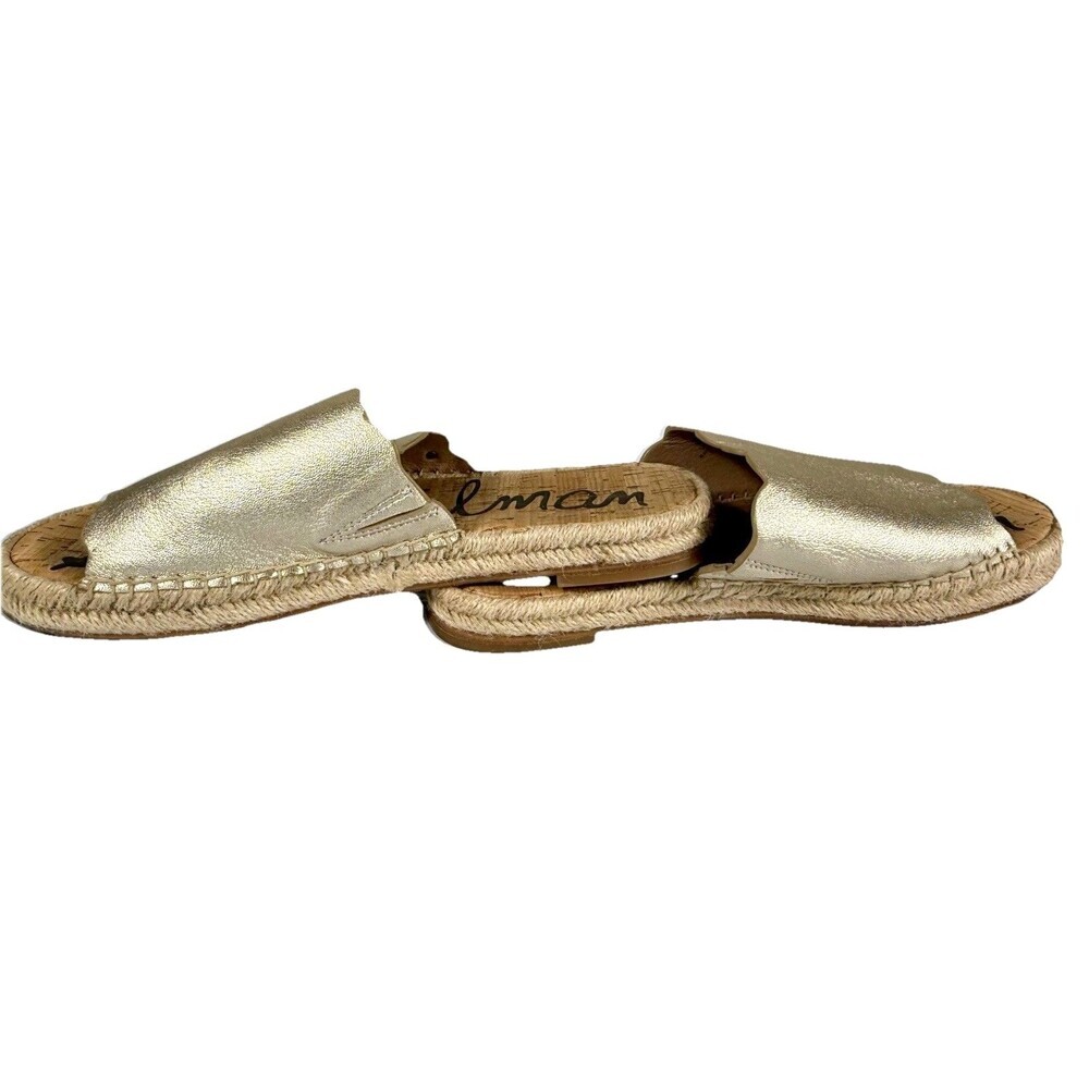 Sam Edelman Andy Leather Espadrille Slide Sandals Gold Scallop Women 11 - Picture 4 of 9